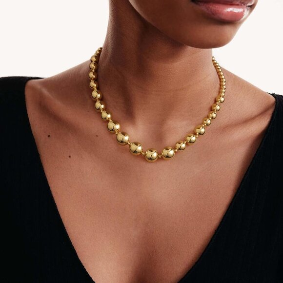 Bold 14K Gold-Plated Chunky Beaded Necklace for Women, Adjustable Rope Chain, St - Picture 4 of 7